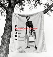 Prada Monochrome Black White Print Flannel Throw Blanket Luxury Designer Sofa Cover Blanket IMG_2842